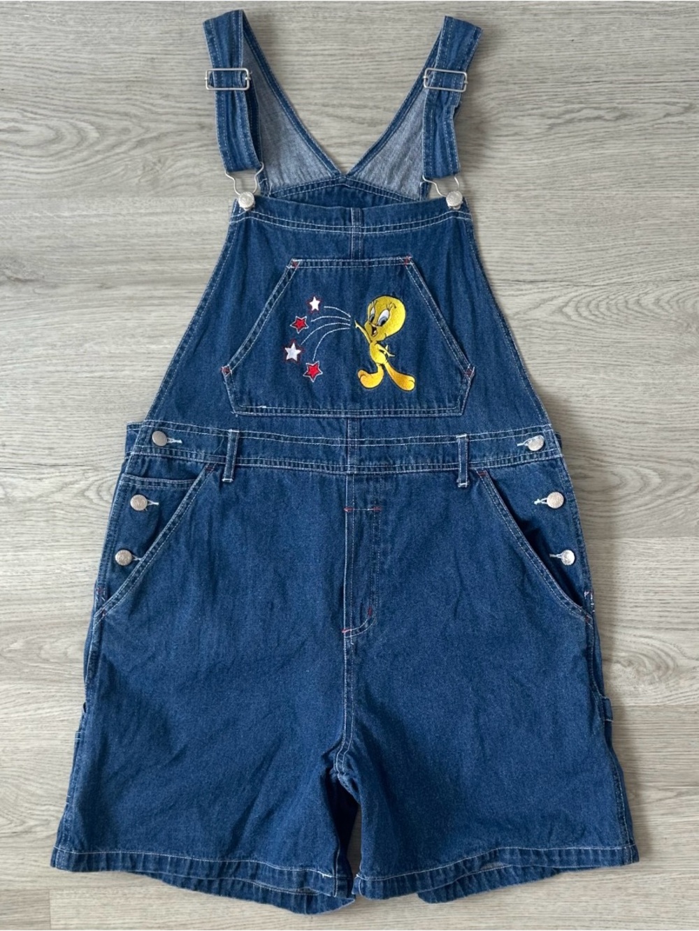 VINTAGE LOONEY TUNES TWEETY DENIM SHORTALL - Picture 5 of 7